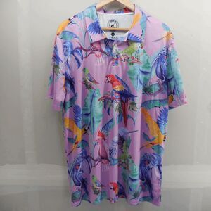 Proud 90 Polo Shirt Mens XL Pink Parrots Macaw Hawaiian Aloha Short Sleeves Golf